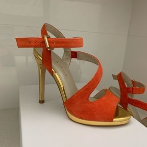 Karen Millen suede strappy heels, orange, sz.6-6.5